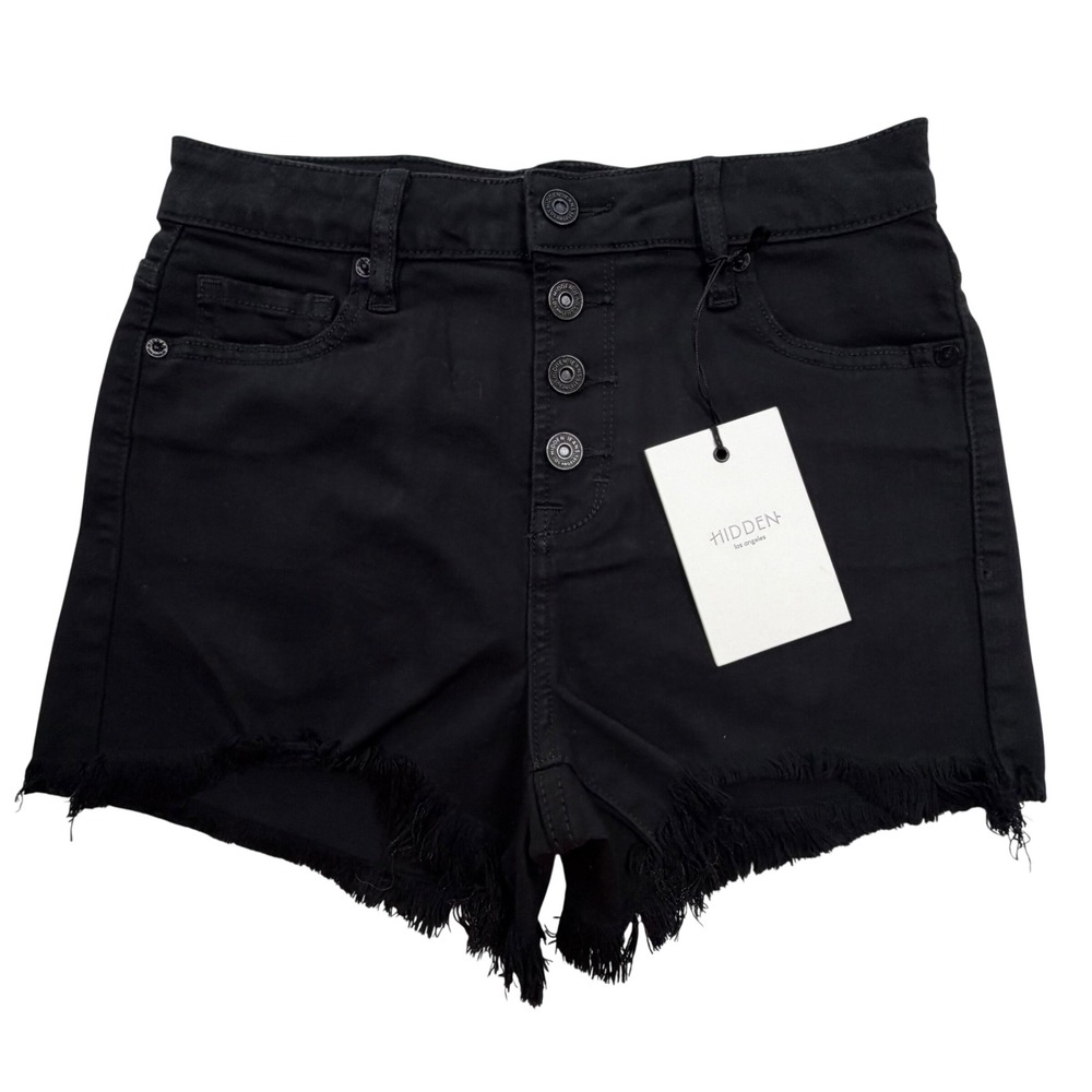 Hidden Jeans Sofie Mom Shorts Black Denim High Rise Frayed Hem Women Size S